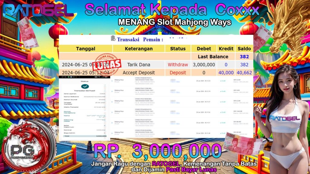 BUKTI JACKPOT SLOT MAHJONG WAYS TERPERCAYA DI INDONESIA TGL 25-06-2024