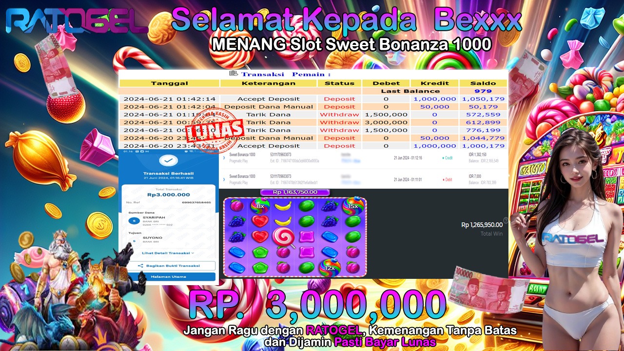 BUKTI JACKPOT SLOT SWEET BONANZA 1000 TERPERCAYA DI INDONESIA TGL 21-06-2024