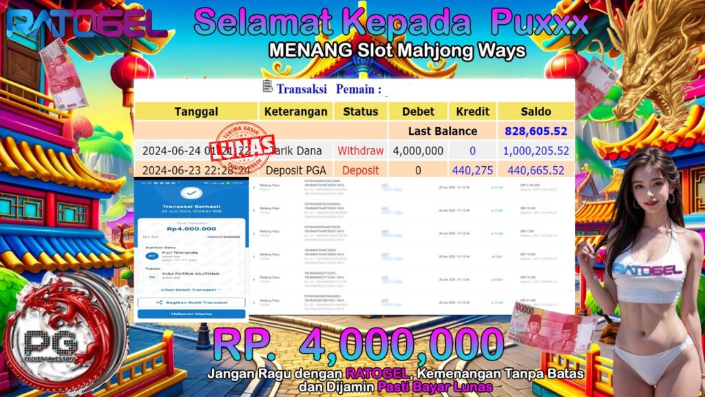 BUKTI JACKPOT SLOT MAHJONG WAYS TERPERCAYA DI INDONESIA TGL 24-06-2024