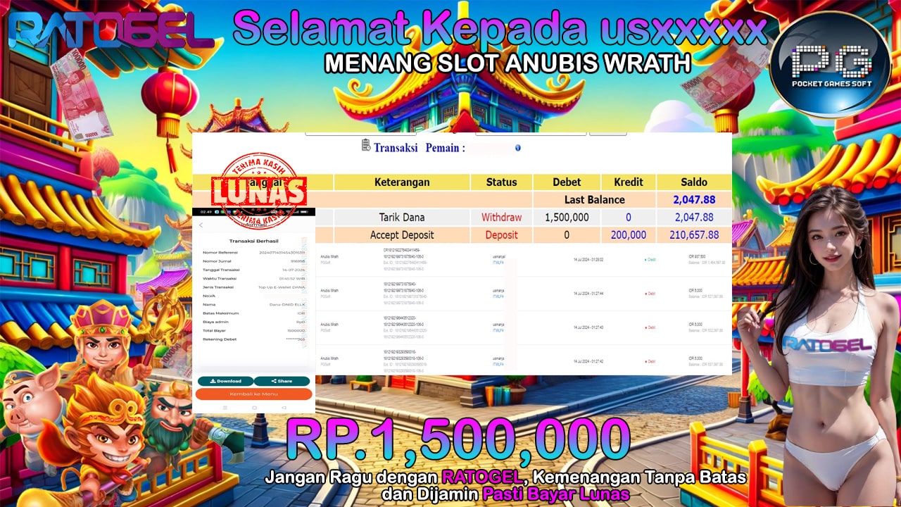 BUKTI JACKPOT SLOT ANUBIS WRATH TERPERCAYA DI INDONESIA TGL 14-07-2024