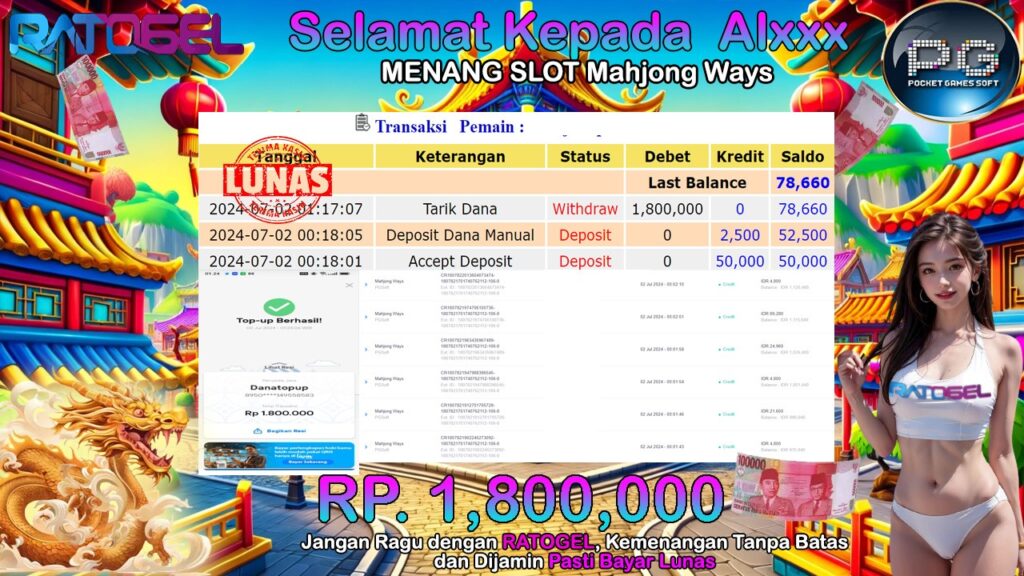 BUKTI JACKPOT SLOT MAHJONG WAYS TERPERCAYA DI INDONESIA TGL 02-07-2024