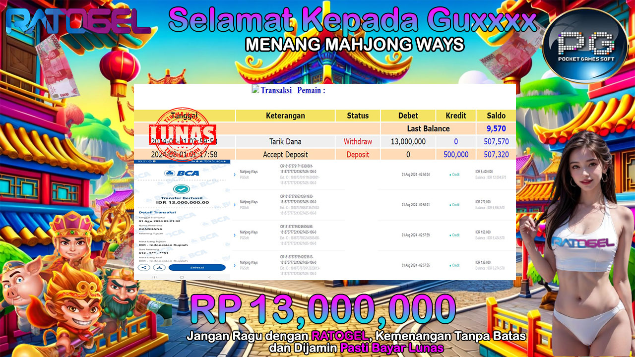 BUKTI JACKPOT SLOT MAHJONG WAYS  TERPERCAYA DI INDONESIA TGL 01-08-2024