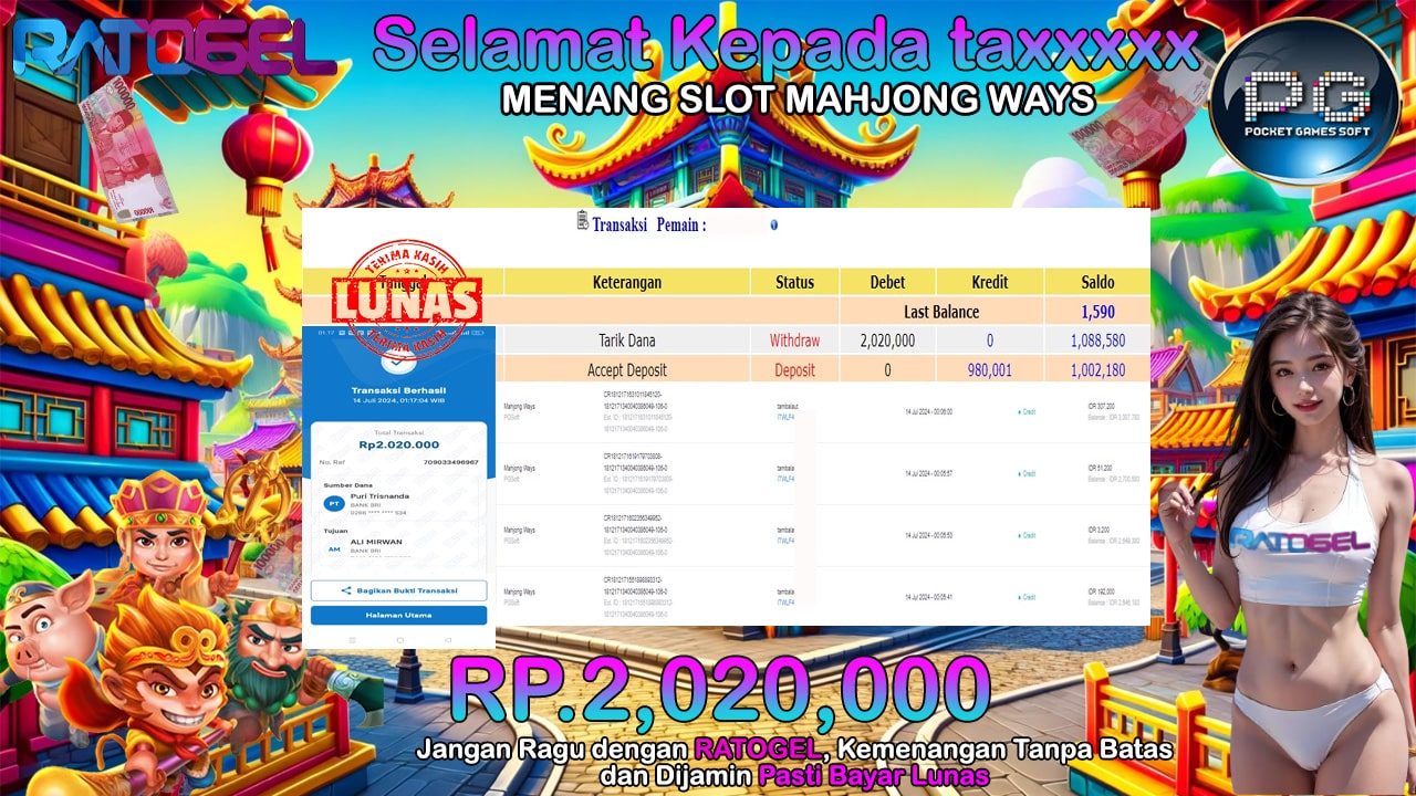 BUKTI JACKPOT SLOT MAHJONG WAYS TERPERCAYA DI INDONESIA TGL 14-07-2024