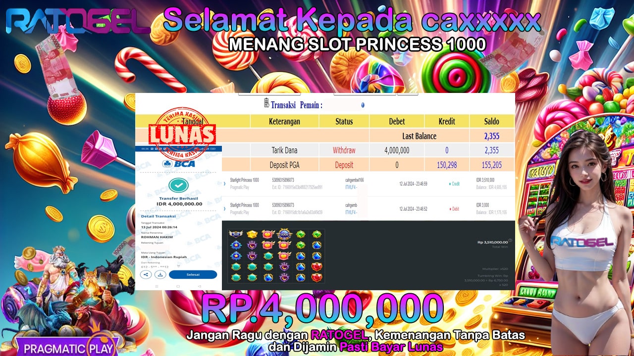 BUKTI JACKPOT SLOT STARLIGHT PRINCESS 1000 TERPERCAYA DI INDONESIA TGL 13-07-2024