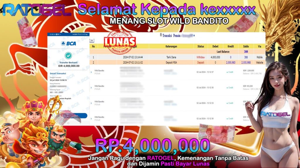 BUKTI JACKPOT SLOT WILD BANDITO TERPERCAYA DI INDONESIA TGL 02-07-2024