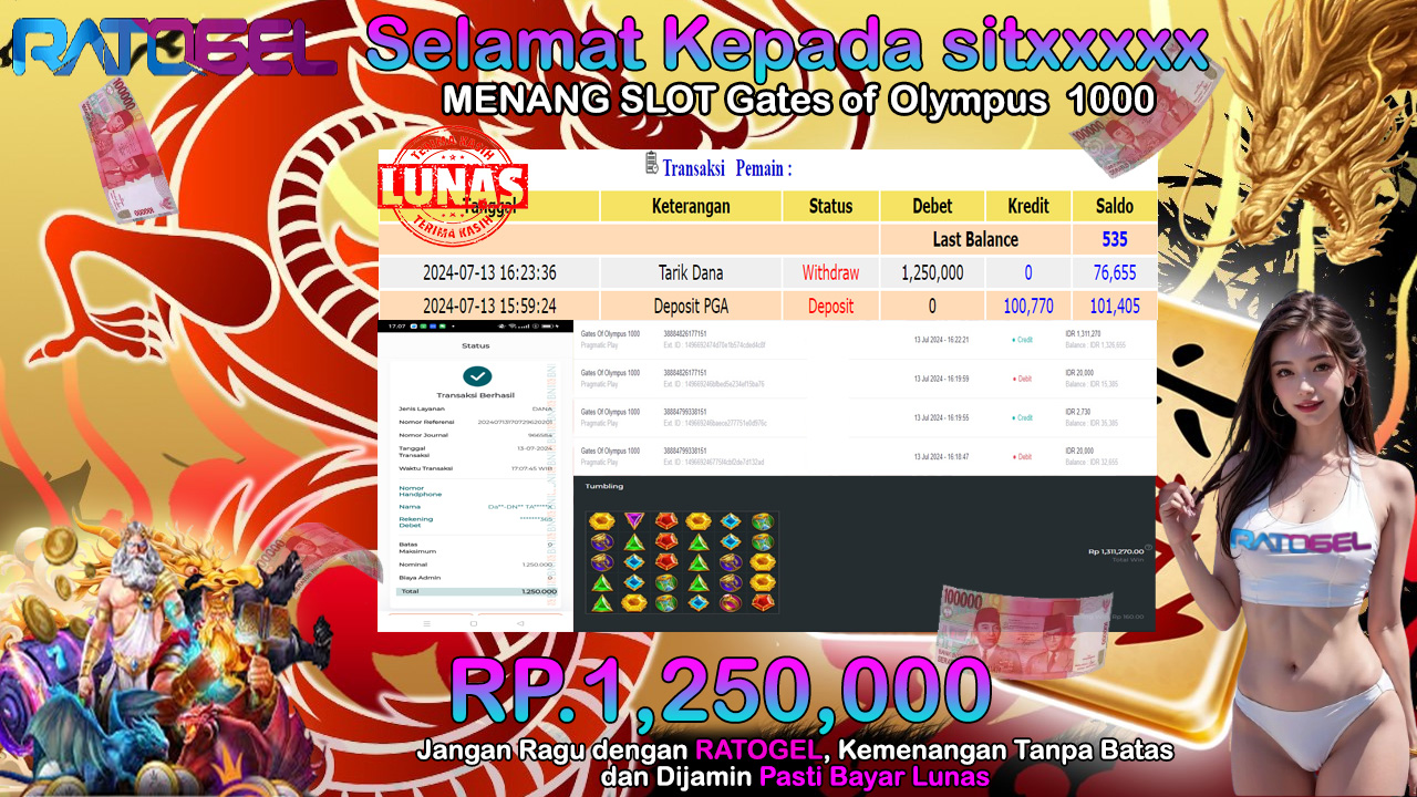 BUKTI JACKPOT SLOT GATES OF OLYMPUS 1000 TERPERCAYA DI INDONESIA TGL 13-07-2024