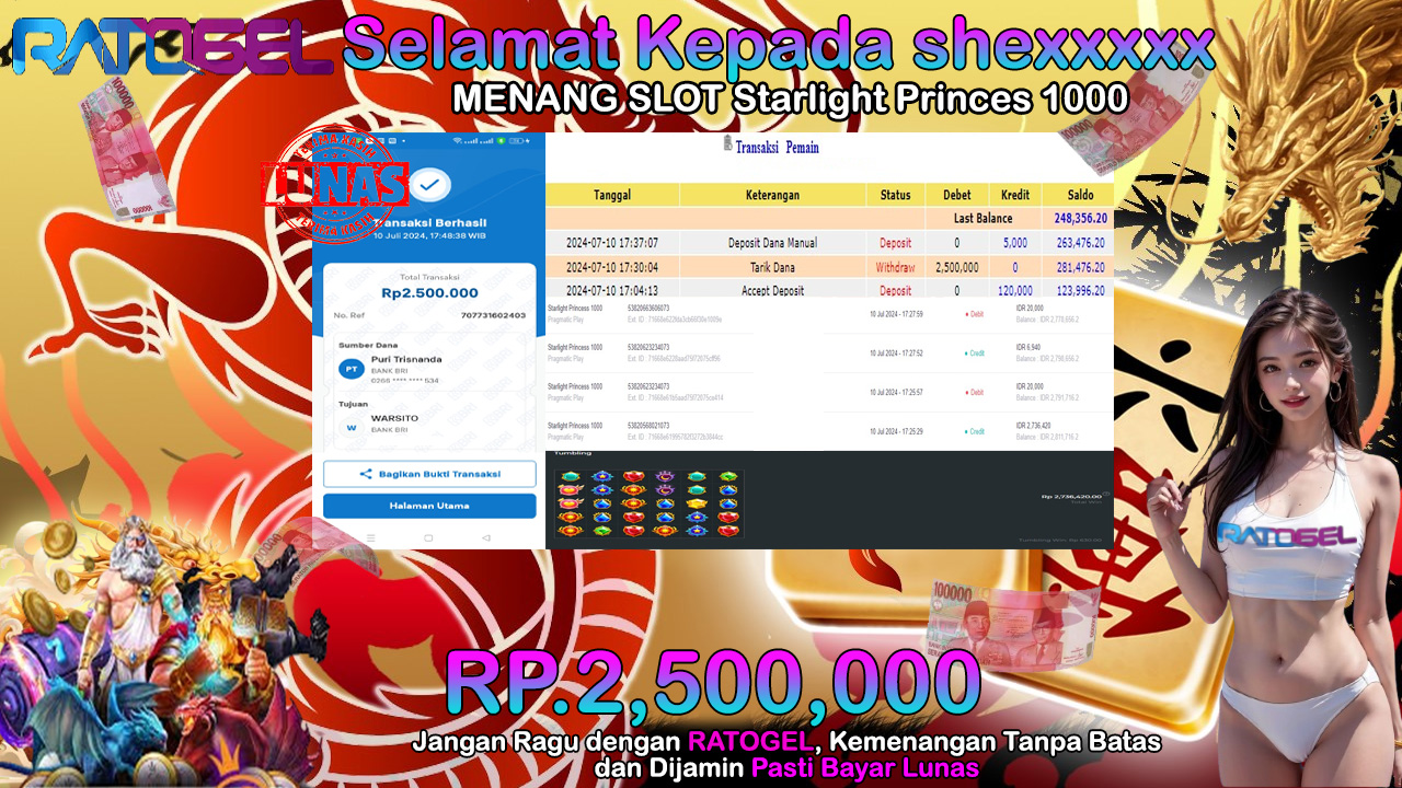 BUKTI JACKPOT SLOT STARLIGHT PRINCESS 1000 TERPERCAYA DI INDONESIA TGL 10-07-2024