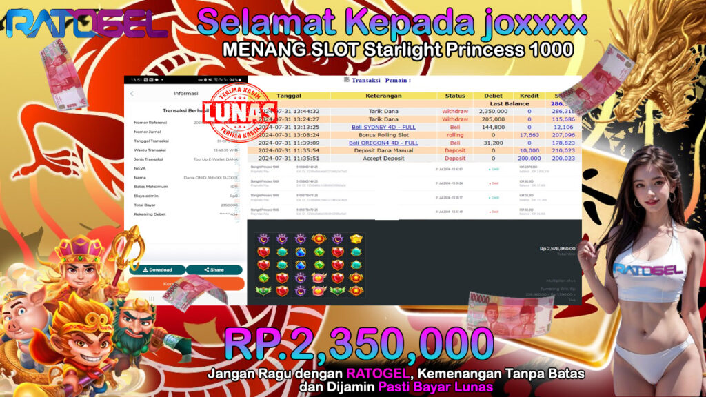 BUKTI JACKPOT SLOT MANIA PRINCESS 1000 TERPERCAYA DI INDONESIA TGL 31-07-2024