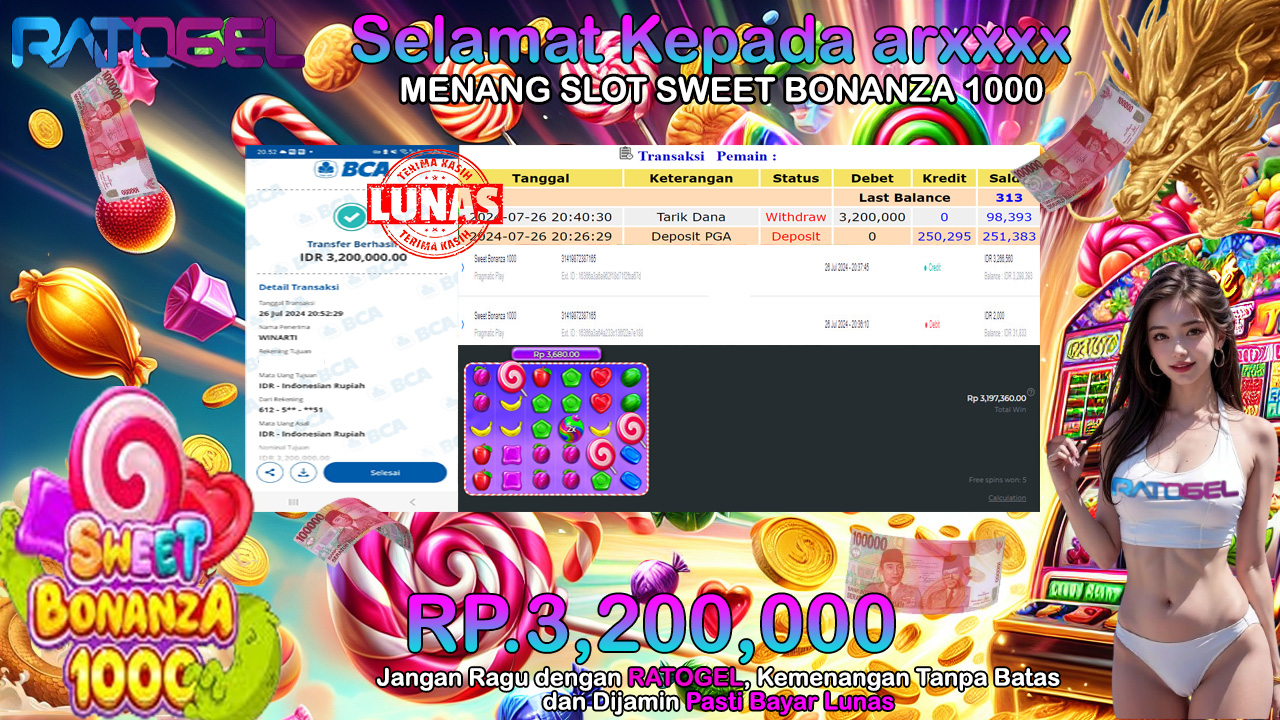 BUKTI JACKPOT SLOT SWEET BONANZA 1000 TERPERCAYA DI INDONESIA TGL 26-07-2024