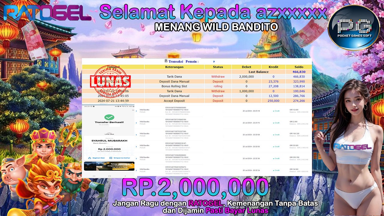 BUKTI JACKPOT SLOT WILD BANDITO TERPERCAYA DI INDONESIA TGL 23-07-2024