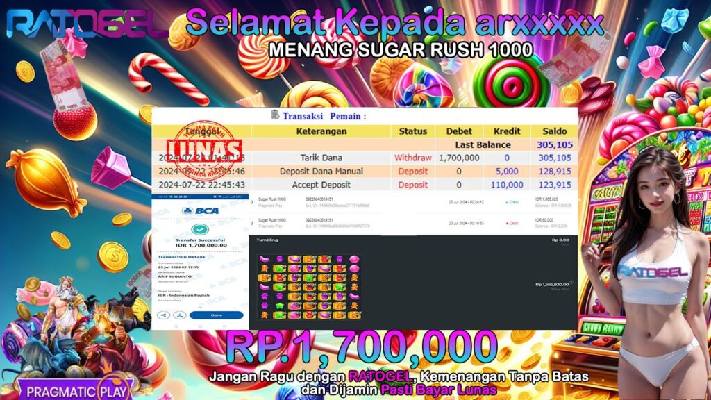 BUKTI JACKPOT SLOT SUGAR RUSH 1000 TERPERCAYA DI INDONESIA TGL 23-07-2024