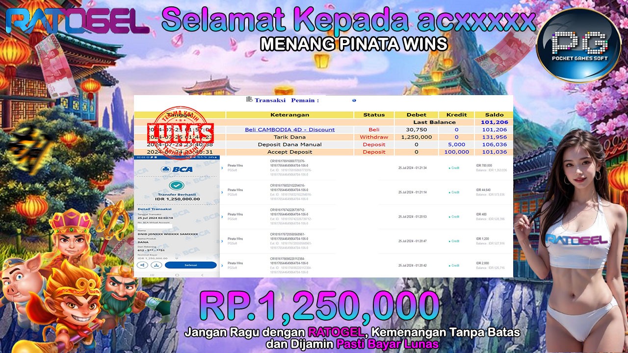 BUKTI JACKPOT SLOT PINATA WINS  TERPERCAYA DI INDONESIA TGL 25-07-2024