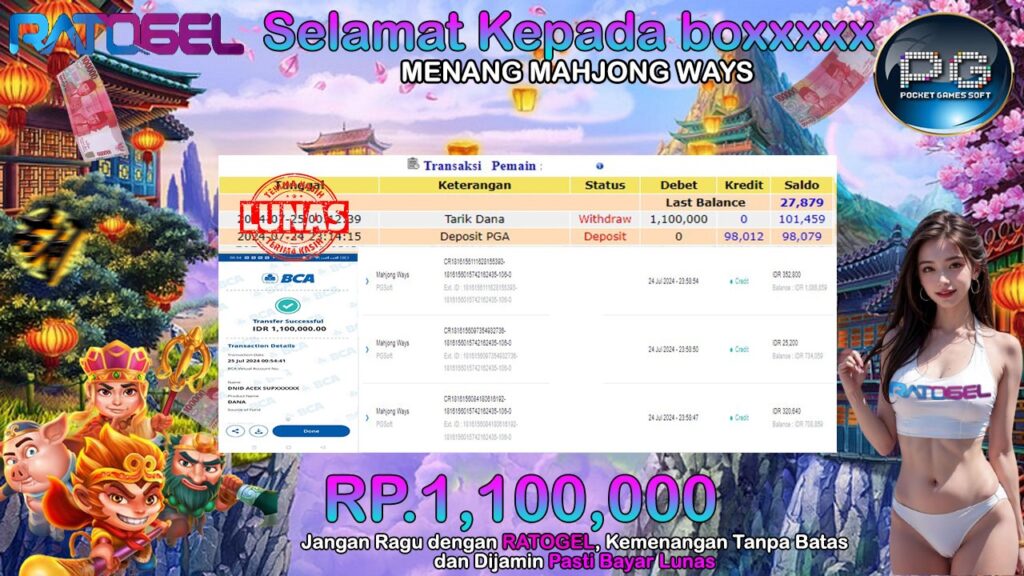 BUKTI JACKPOT SLOT MAHJONG WAYS TERPERCAYA DI INDONESIA TGL 25-07-2024