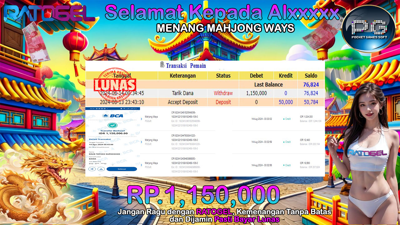 BUKTI JACKPOT SLOT MAHJONG WAYS TERPERCAYA DI INDONESIA TGL 14-08-2024