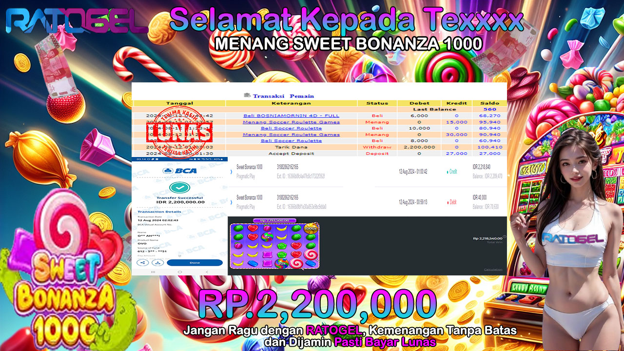 BUKTI JACKPOT SLOT SWEET BONANZA 1000 TERPERCAYA DI INDONESIA TGL 12-08-2024