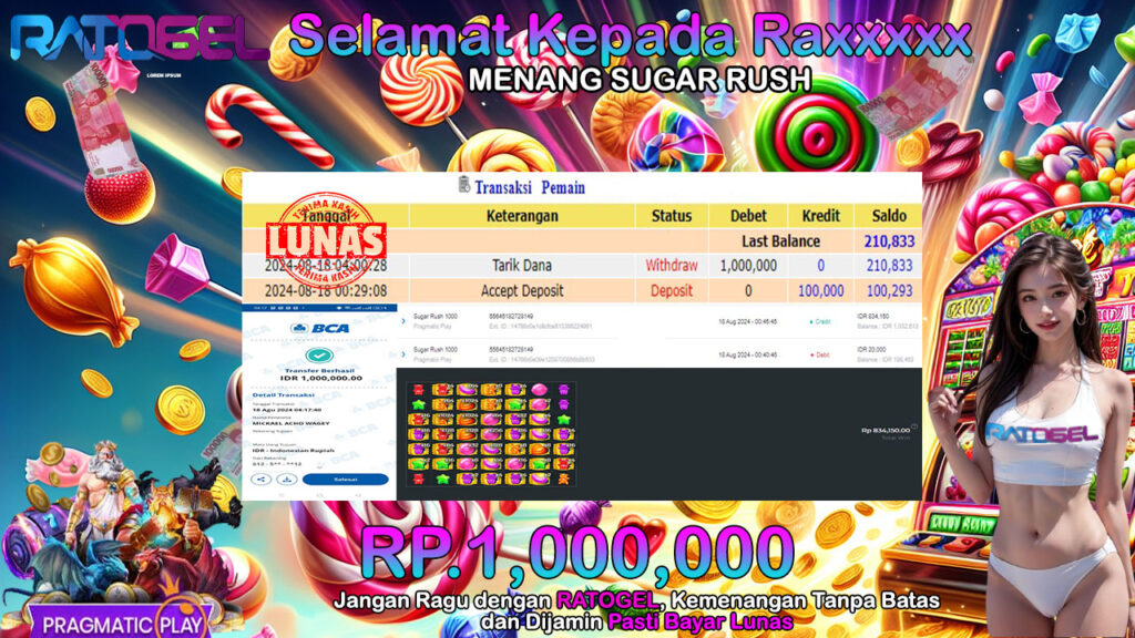 BUKTI JACKPOT SLOT SUGAR RUSH TERPERCAYA DI INDONESIA TGL 18-08-2024