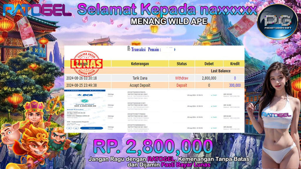 BUKTI JACKPOT SLOT WILD APE  TERPERCAYA DI INDONESIA TGL 26-08-2024