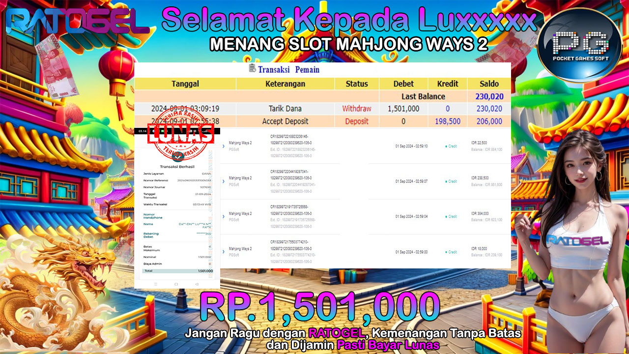 BUKTI JACKPOT SLOT MAHJONG WAYS 2  TERPERCAYA DI INDONESIA TGL 01-09-2024