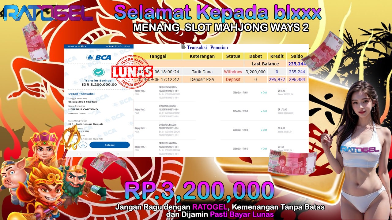 BUKTI JACKPOT SLOT MAHJONG WAYS 2 TERPERCAYA DI INDONESIA TGL 06-09-2024