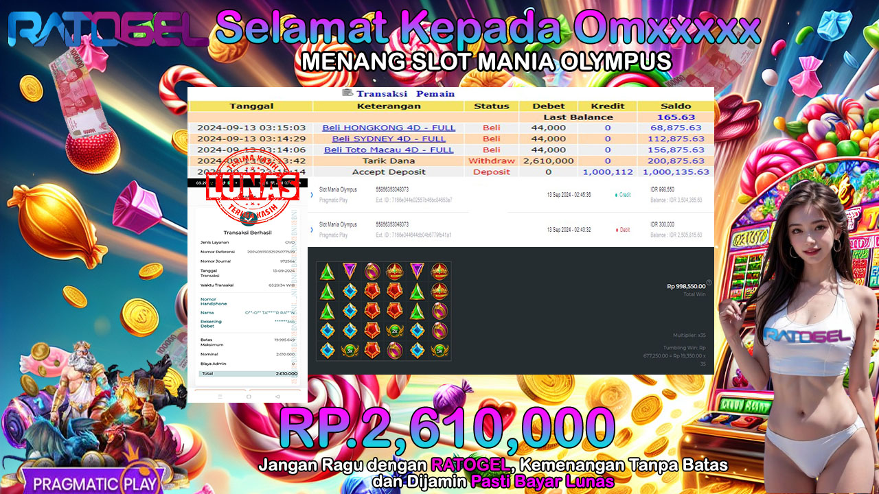 BUKTI JACKPOT SLOT MANIA OLYMPUS  TERPERCAYA DI INDONESIA TGL 13-09-2024