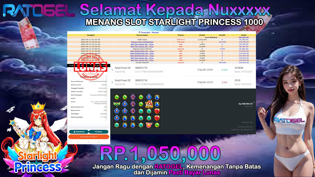 BUKTI JACKPOT SLOT STARLIGHT PRINCES 1000 TERPERCAYA DI INDONESIA TGL 13-09-2024